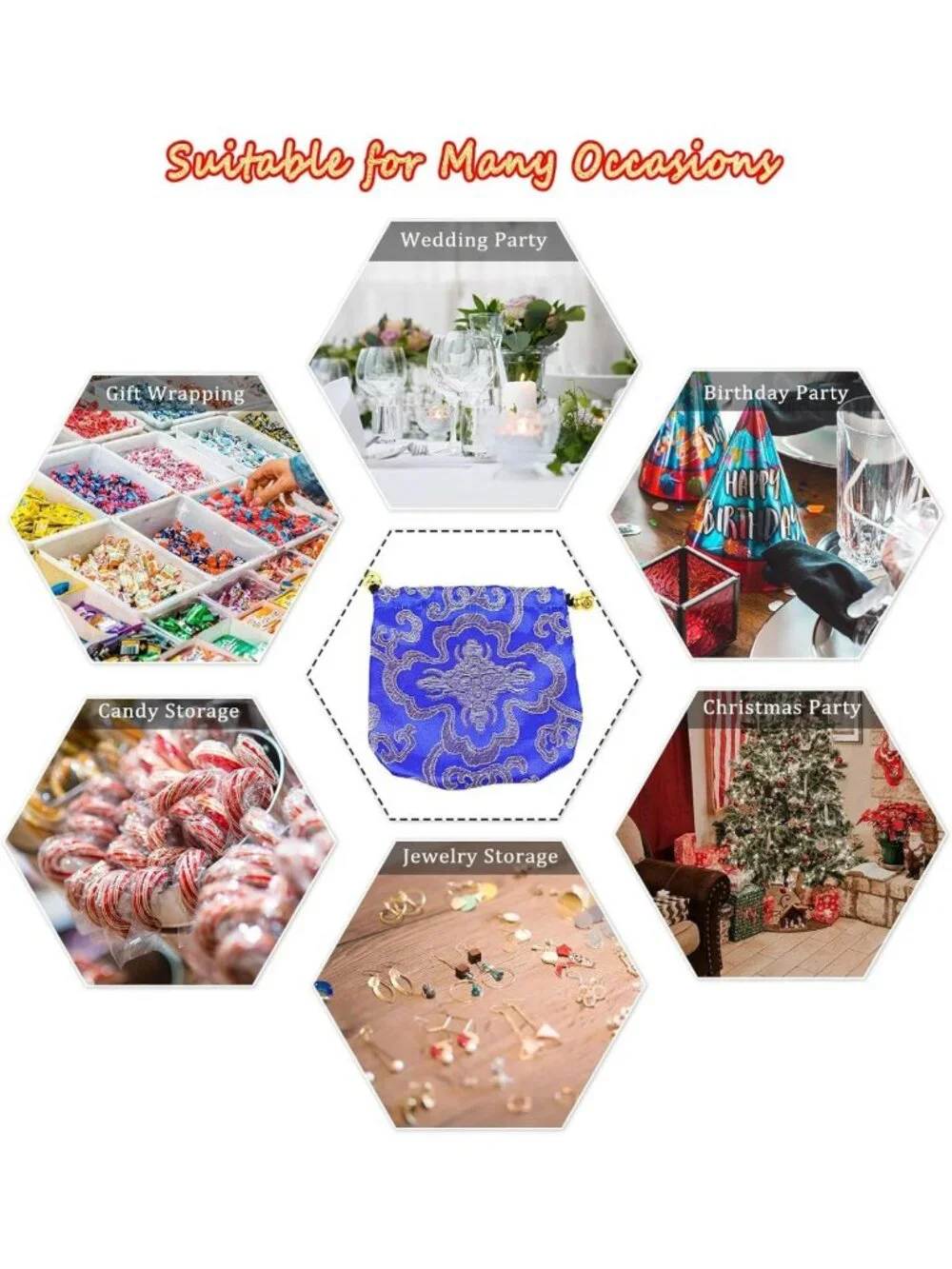 Embroidered Silk Brocade Drawstring Jewelry Pouch Bag - 30 Pcs Set